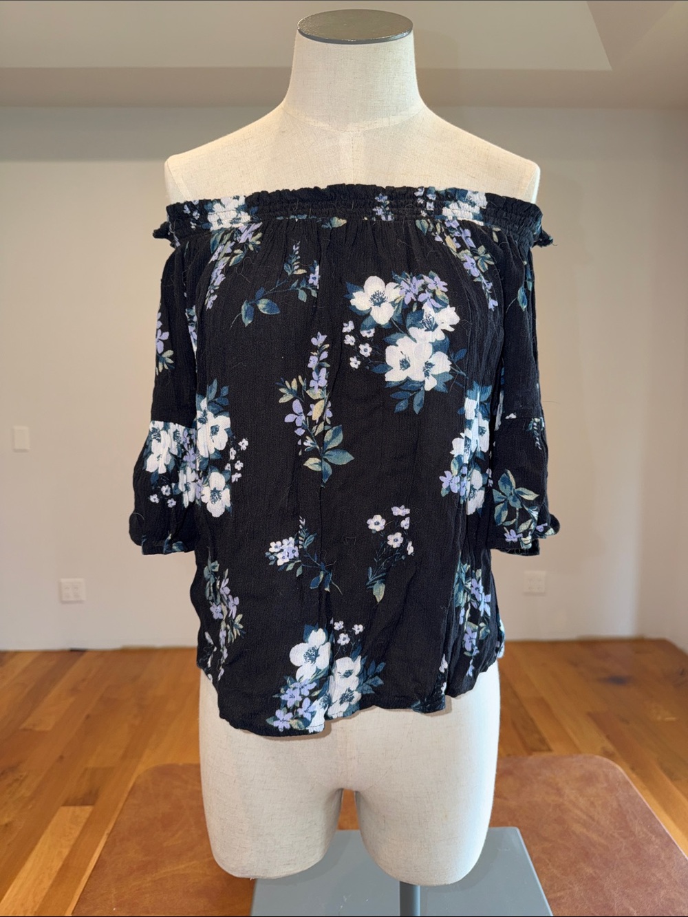 Hollister Black Off-Shoulder Floral Top